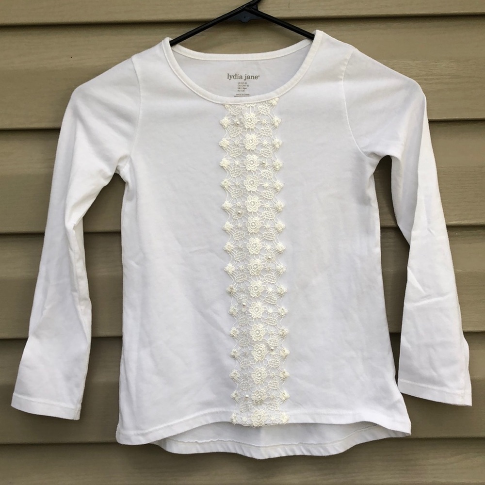 Lydia Jane girls long sleeve shirt with lace front  $5/25